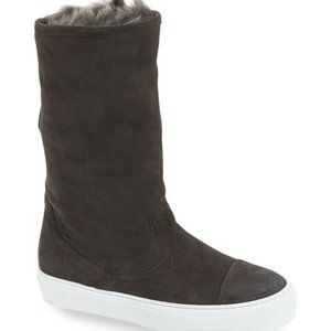 Salvatore Ferragamo‎ Lucio Shearling Real Fur Gray Suede Winter Boots Shoes